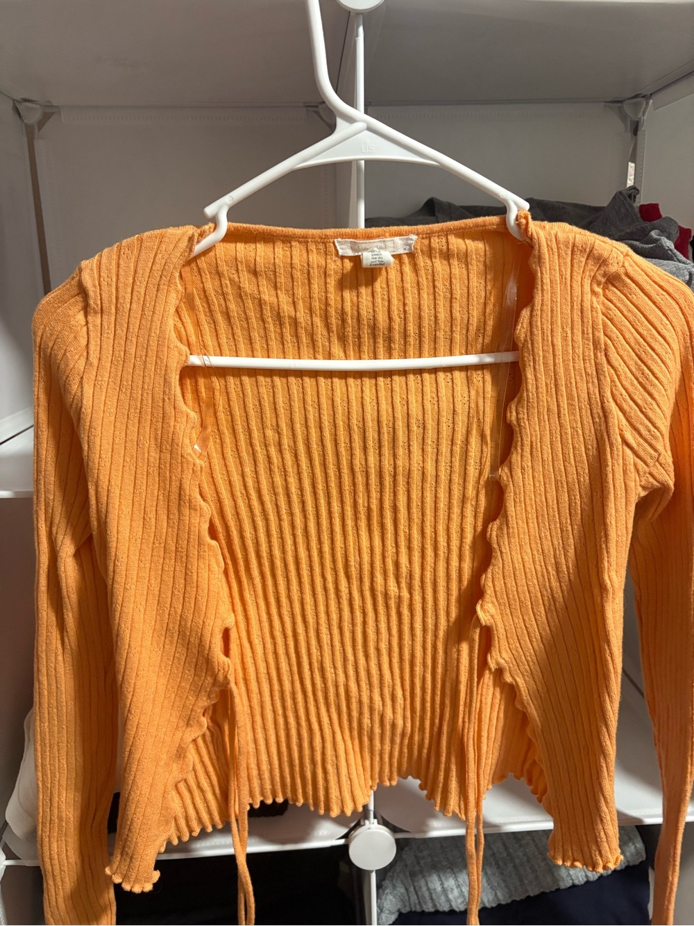 Full Tilt Ribbed Open-Front Crop Cardigan in Bright Orange
